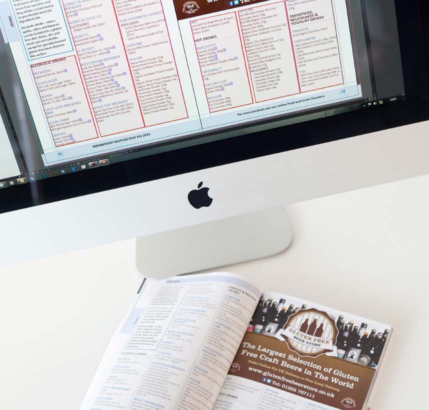 Display of Coeliac directory against indesign layout